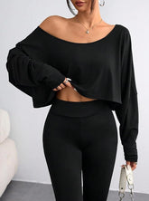 Womens Off Shoulder Long Sleeve Crop Tops